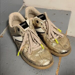 Gold and White Sneakers with black Accents